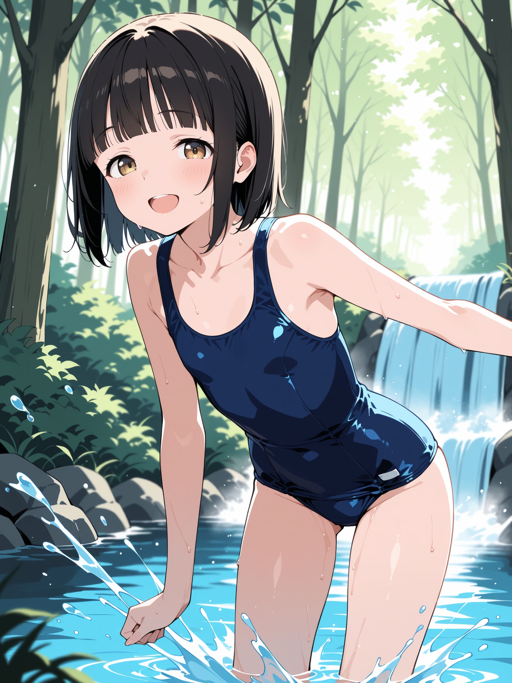 夏休み、田舎の小川で水遊び