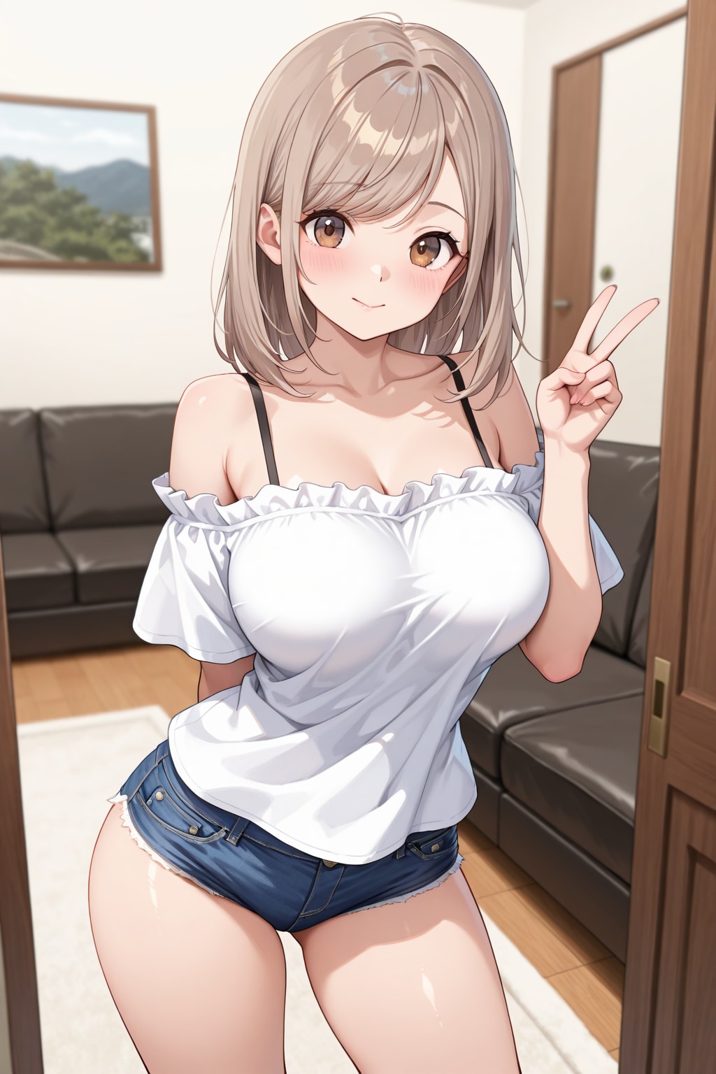 【借】オフショルダーシャツを着たおねいさん