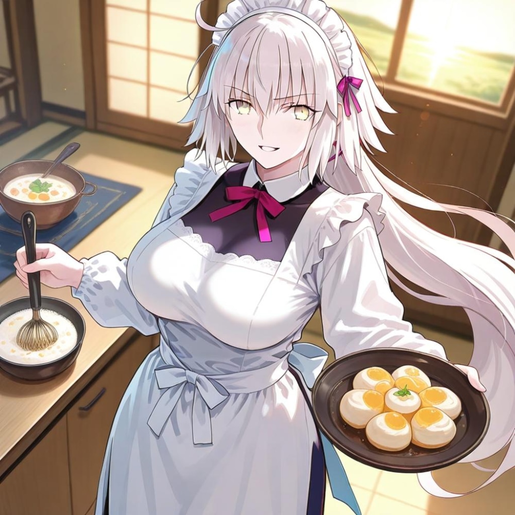 アニメ風料理する家政婦割烹着エプロンメイド人妻達