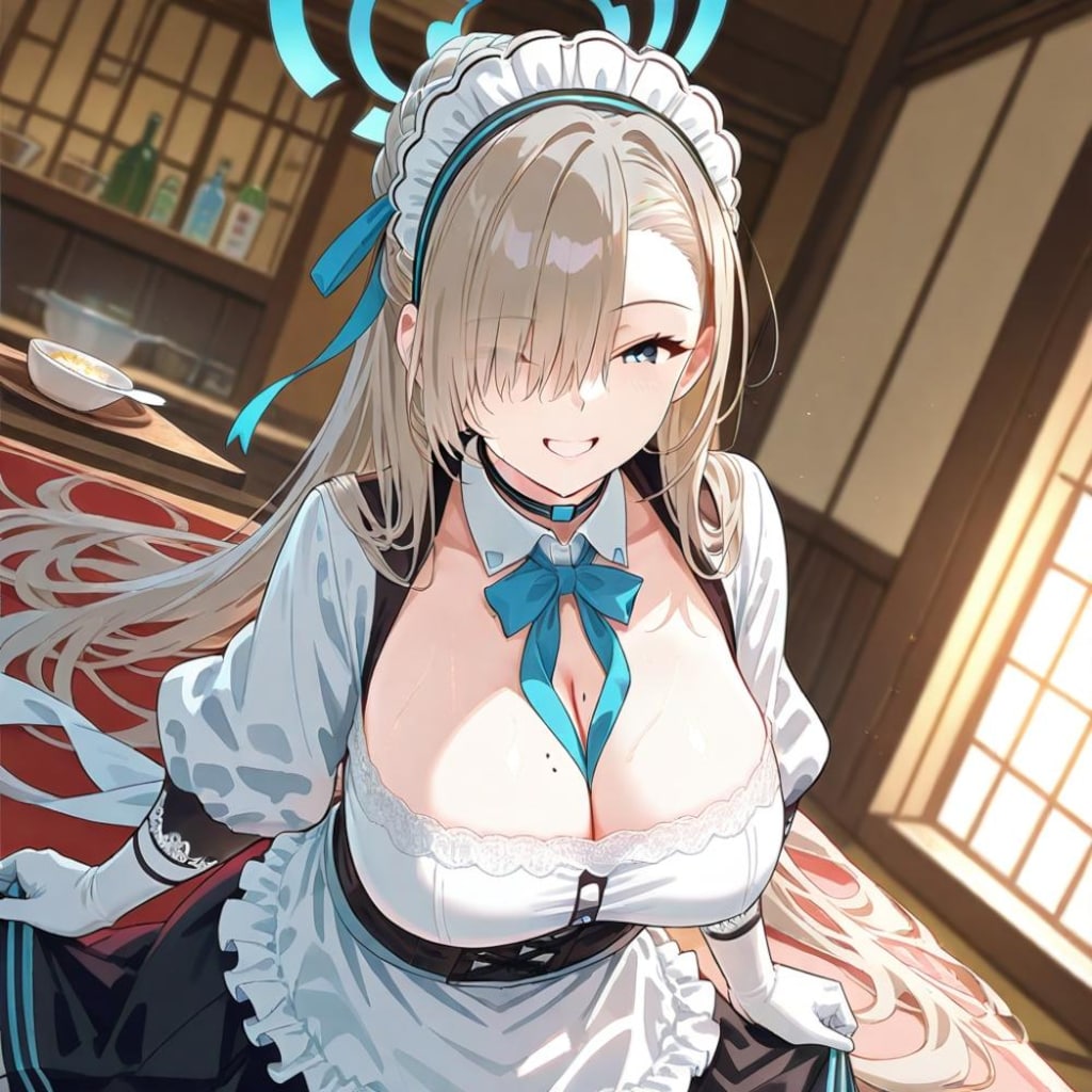 アニメ風料理する家政婦割烹着エプロンメイド人妻達