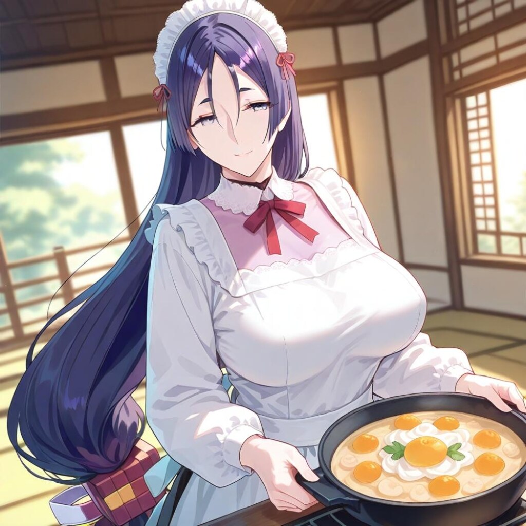 アニメ風料理する家政婦割烹着エプロンメイド人妻達