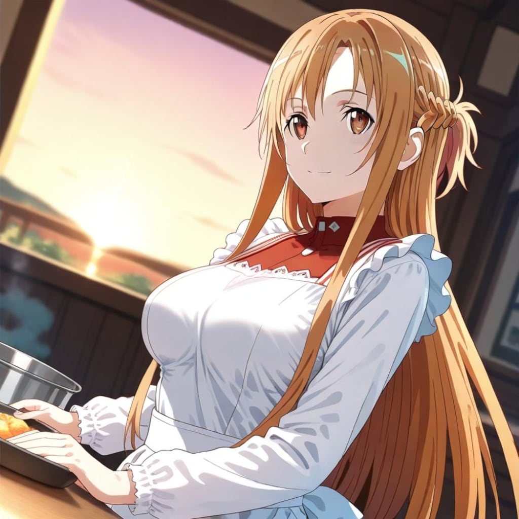 アニメ風料理する家政婦割烹着エプロンメイド人妻達