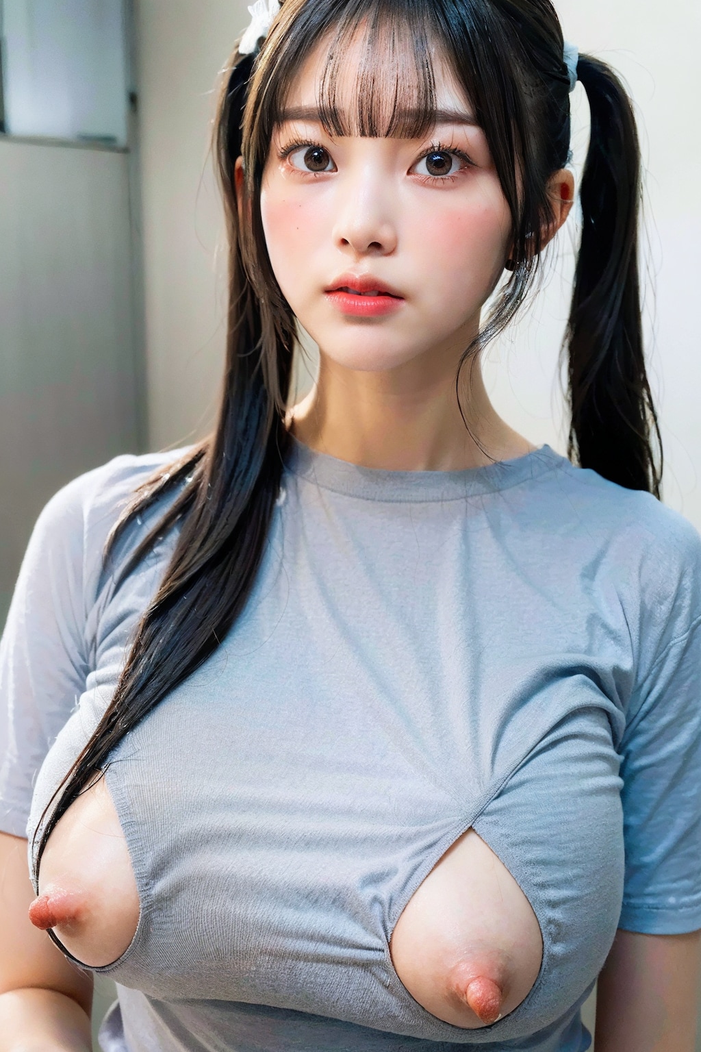 シャツ(?)でポロリ