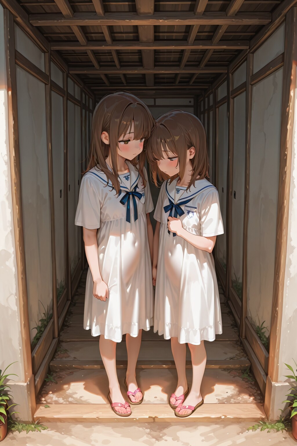 小屋を探検する娘