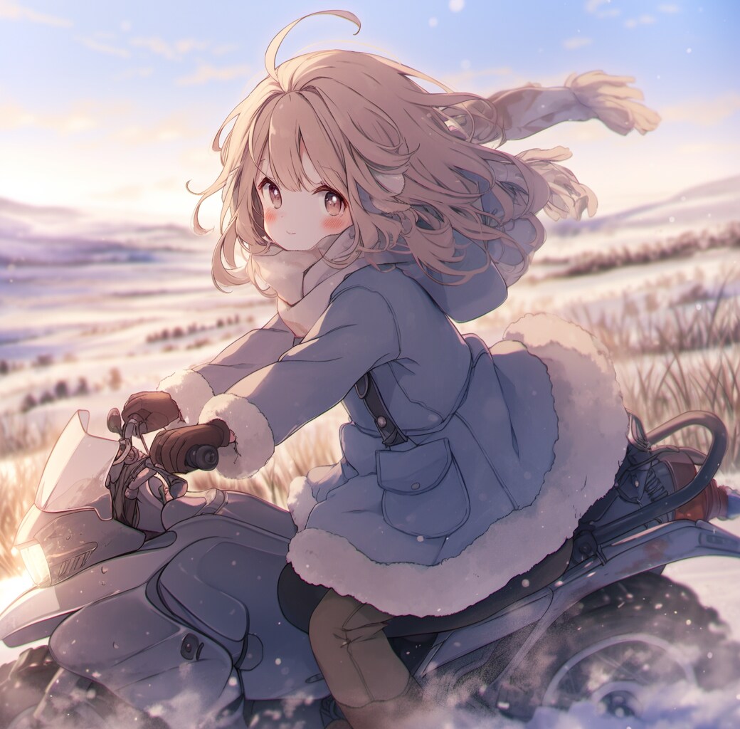 スノーモービルに乗っている女の子 Girl on snowmobile