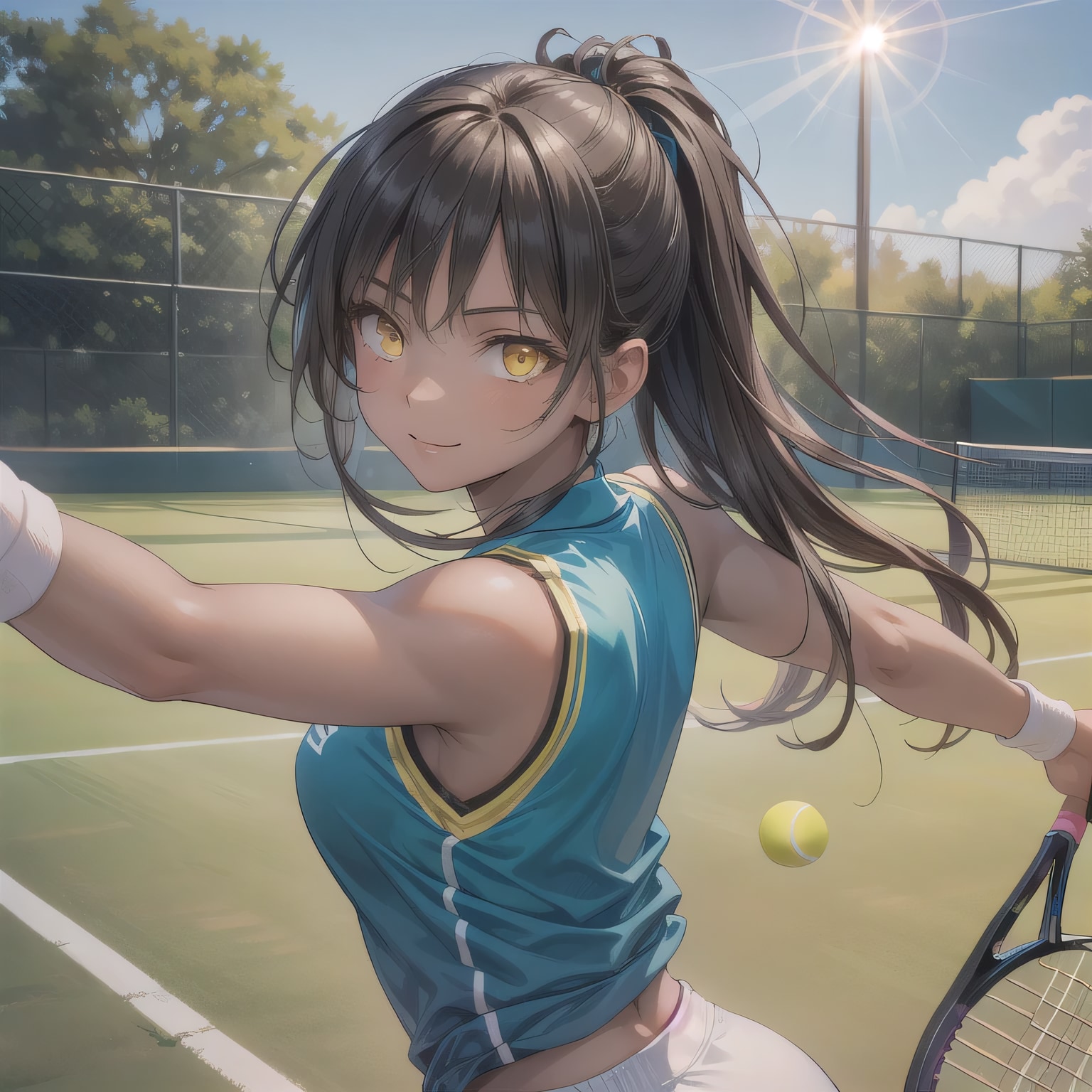 黒髪ポニテでテニスウェアの少女１２ | の人気AIイラスト・グラビア