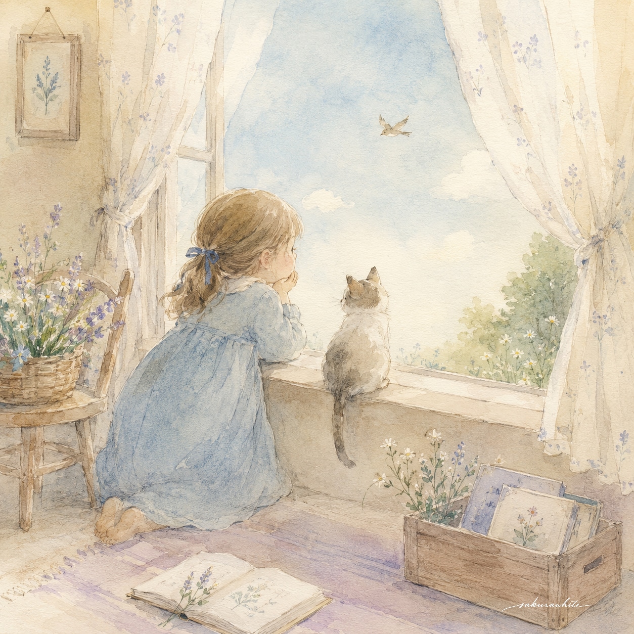 猫と花と