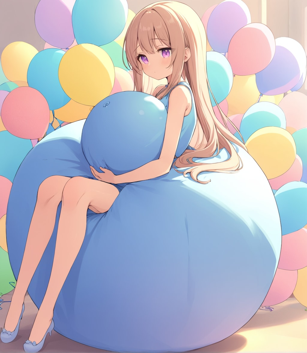 座って沈む青風船