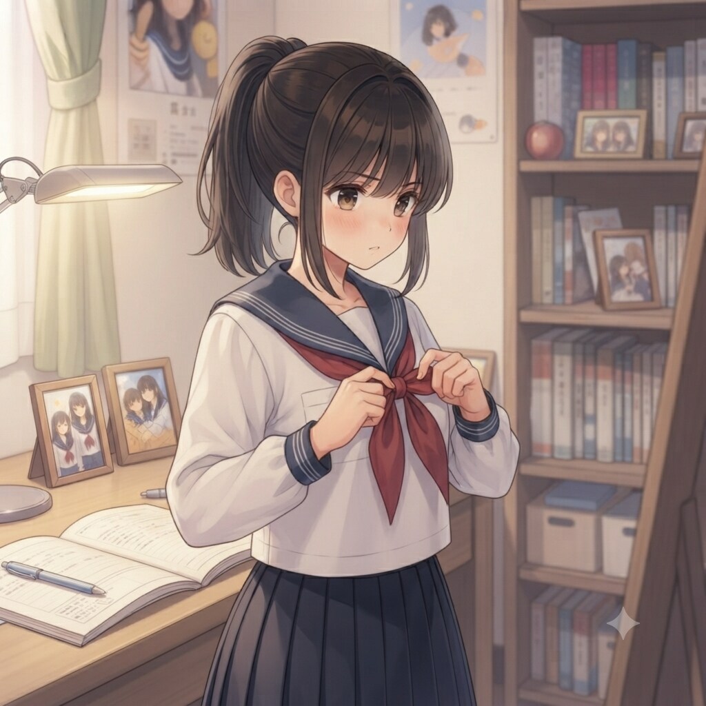 身支度する少女