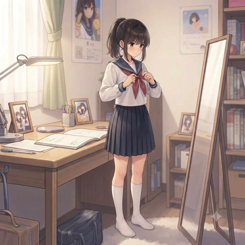 身支度する少女