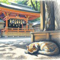 神社で昼寝する猫 2枚目