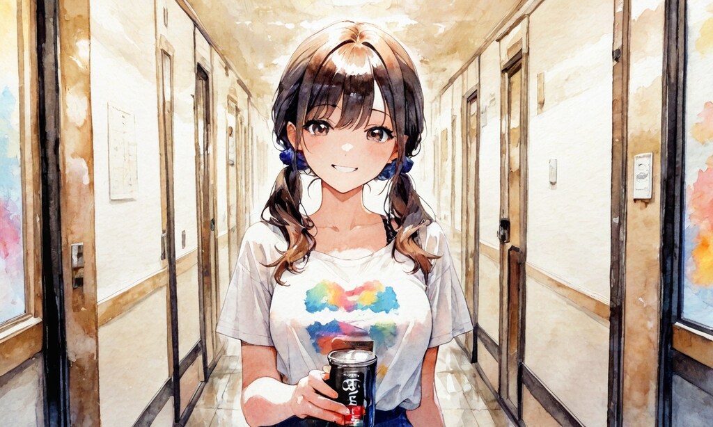 缶コーヒーを持った少女