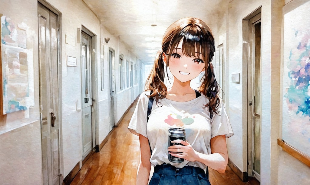 缶コーヒーを持った少女