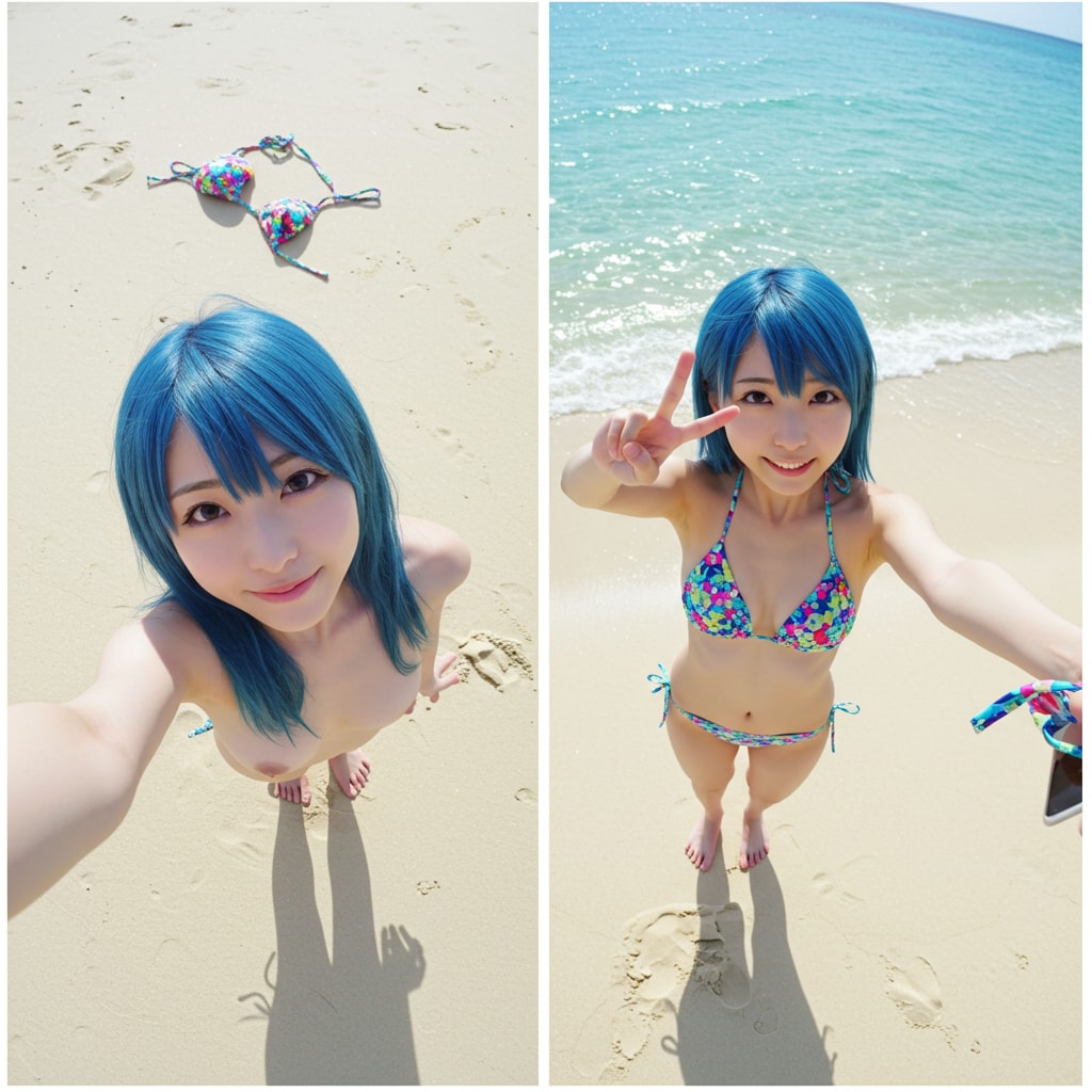 ONOFFビキニ水着の着衣脱衣の比較画像＃１