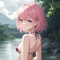 海や川の中で水着でびしょ濡れで泣いている女の子 3枚目
