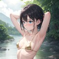 海や川の中で水着でびしょ濡れで泣いている女の子 4枚目