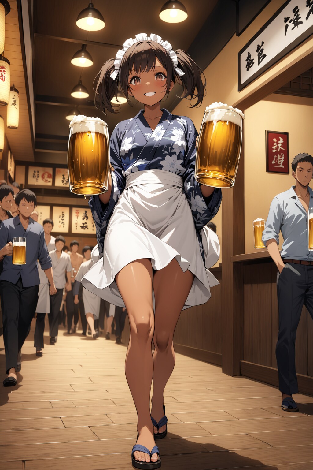 ミニ丈浴衣のウェイトレスさん Y603