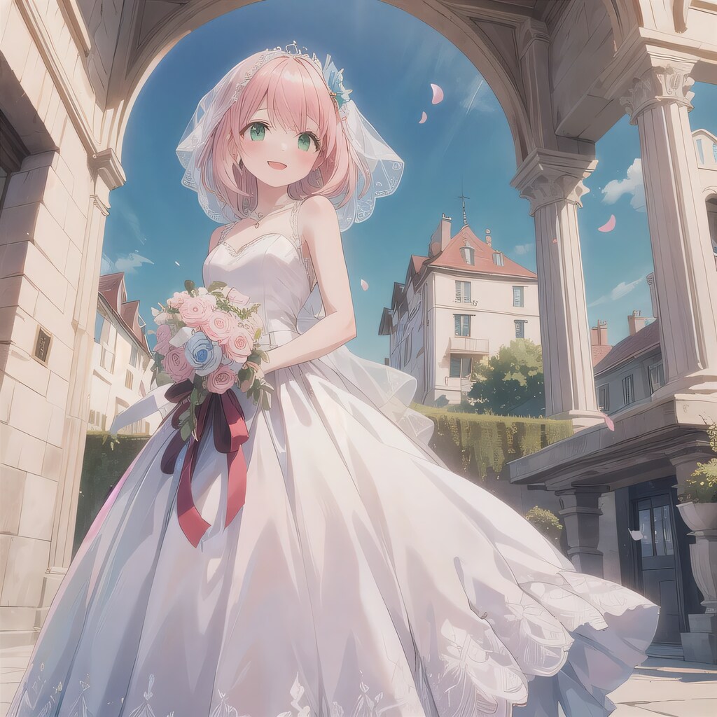 ピンク髪ボブでウェディングドレスの少女２