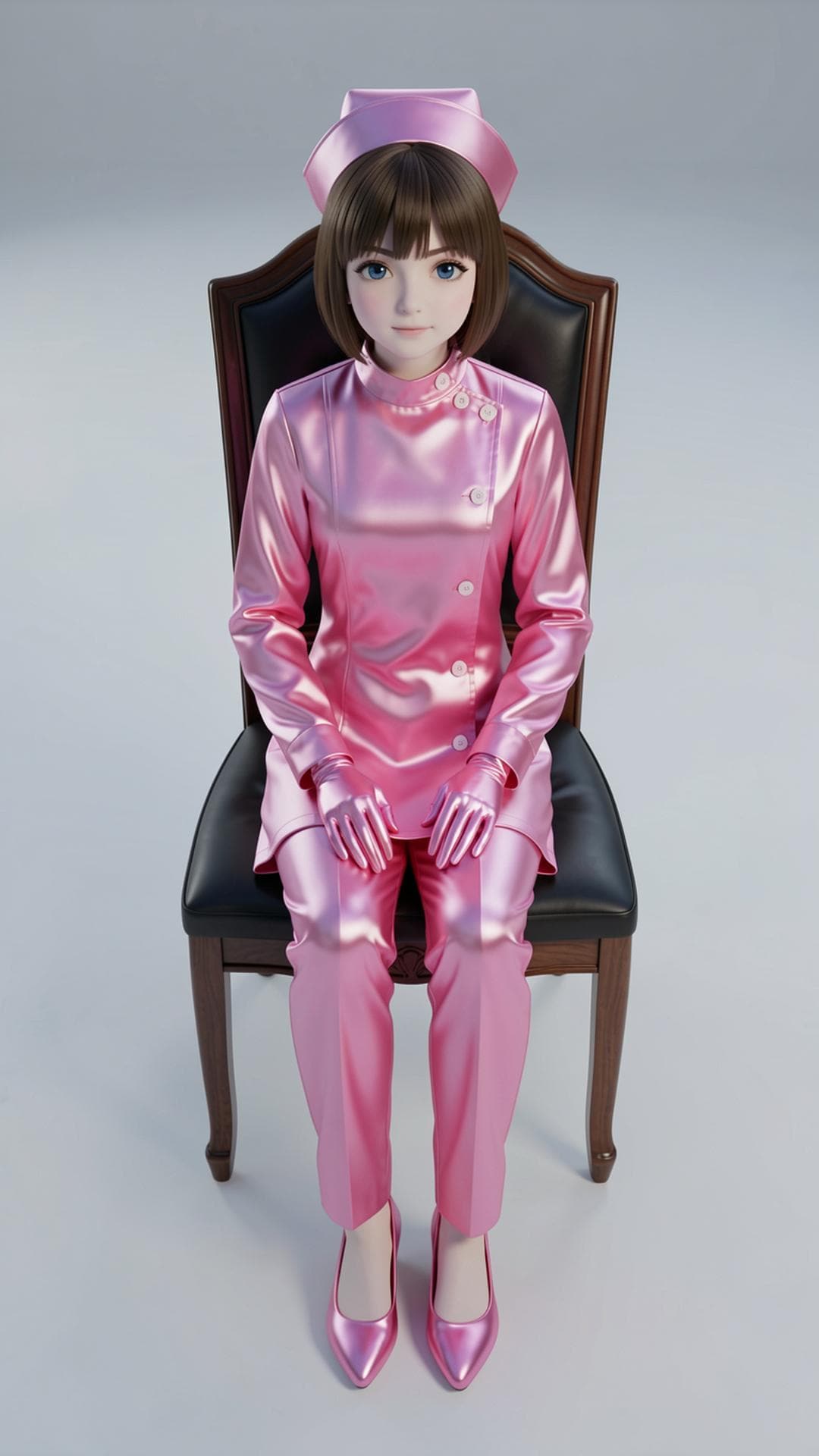 ピンクサテンナースを着た男の娘