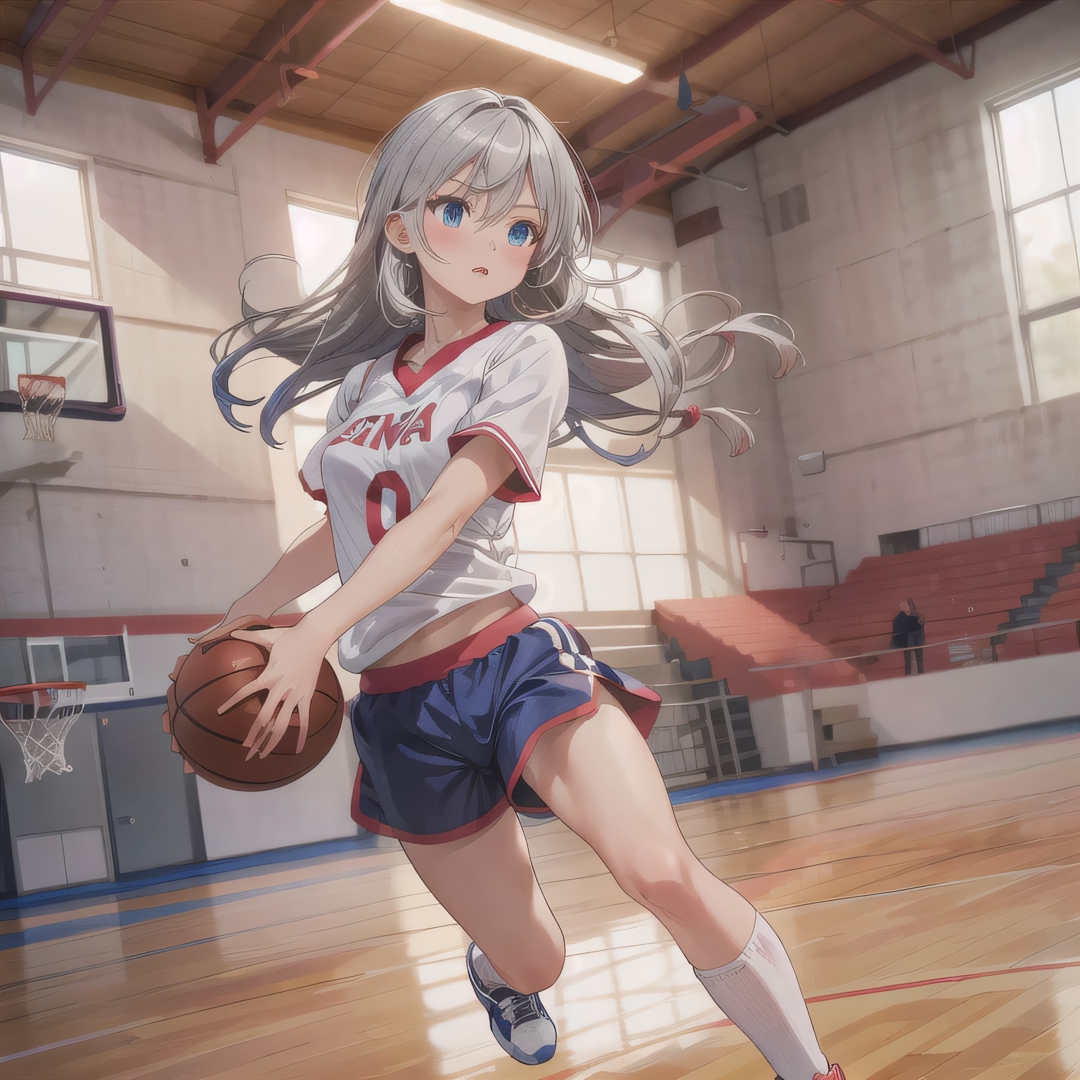 銀髪ロングでユニフォームの少女２９ | の人気AIイラスト・グラビア