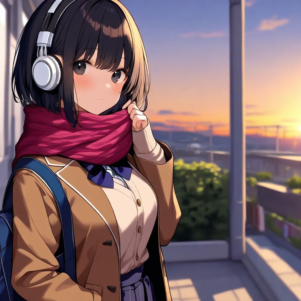 夕焼けに黄昏る寒がりな彼女