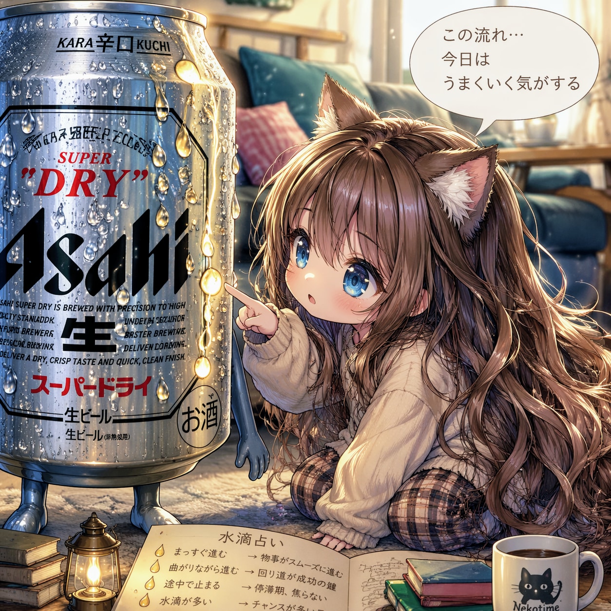 ビール缶水滴占いをする小さな女の子 | の人気AIイラスト・グラビア