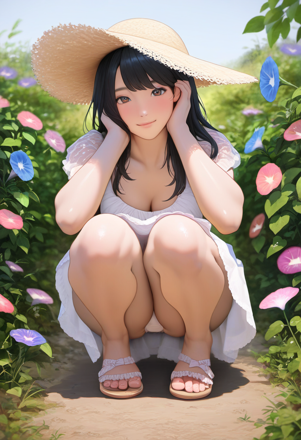 R-15 うちの看板娘さんの白ワンピースと麦わら帽子(Novel AI版)