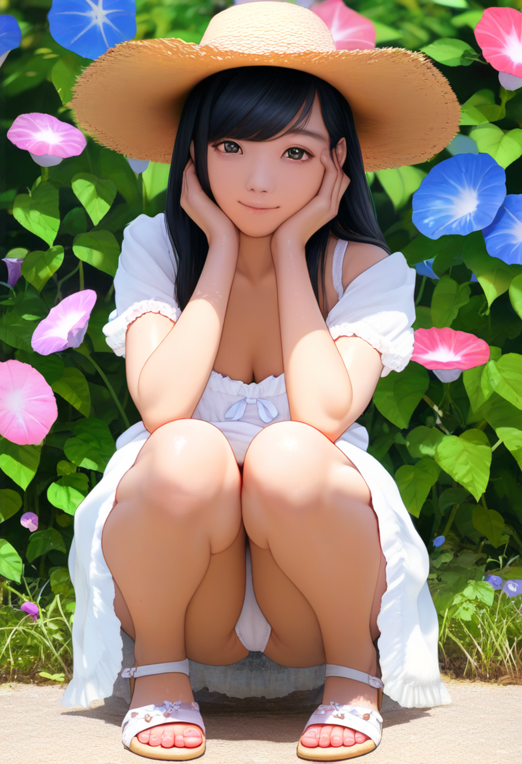 R-15 うちの看板娘さんの白ワンピースと麦わら帽子(Novel AI版)