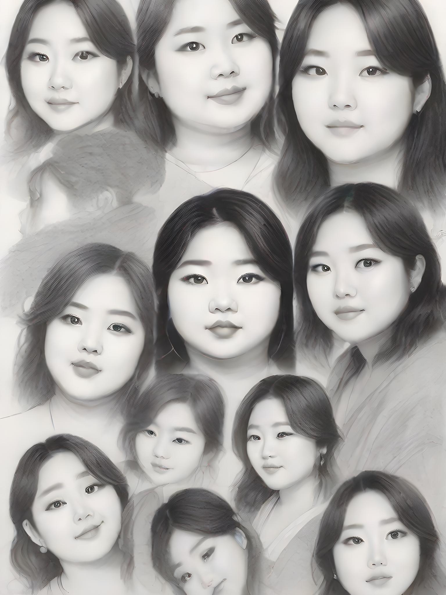 鉛筆で描かれたぽっちゃりした女子の顔