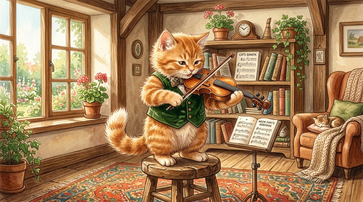 バイオリンを弾く猫