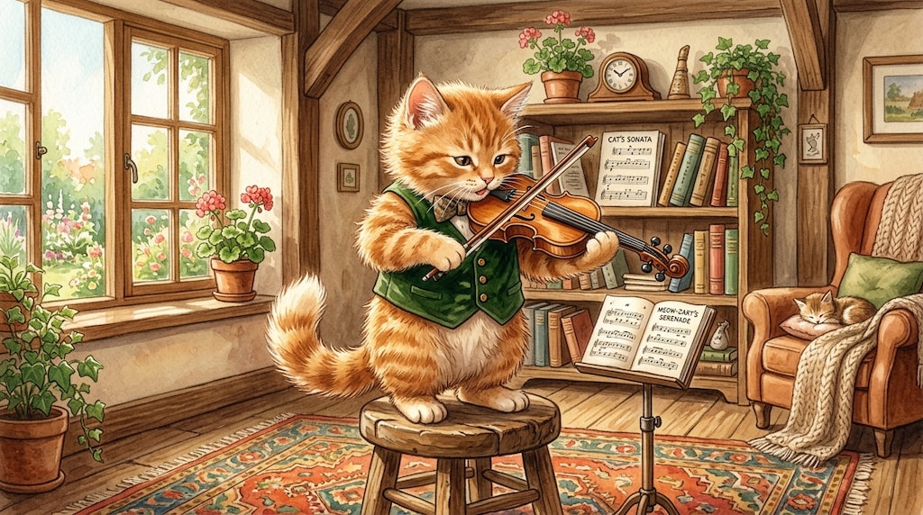 バイオリンを弾く猫