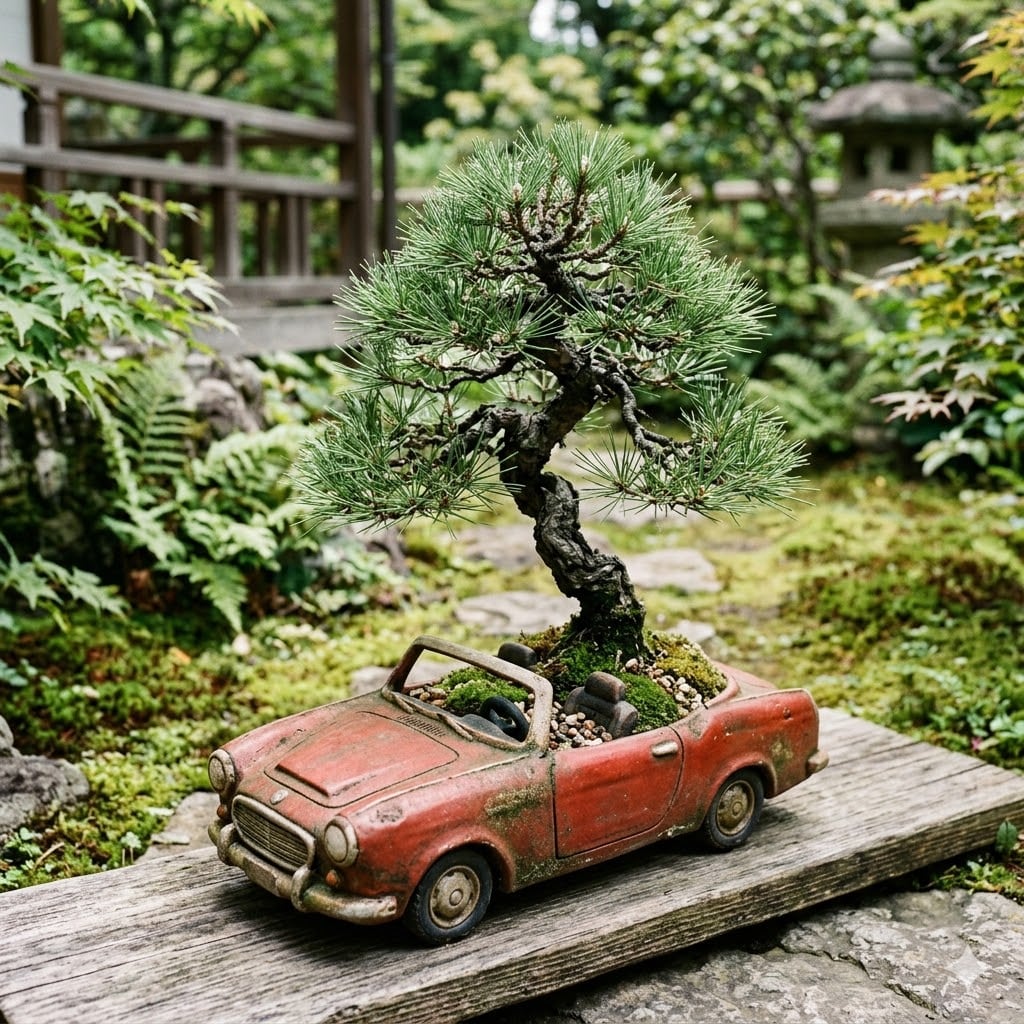 オープンカーを用いた盆栽