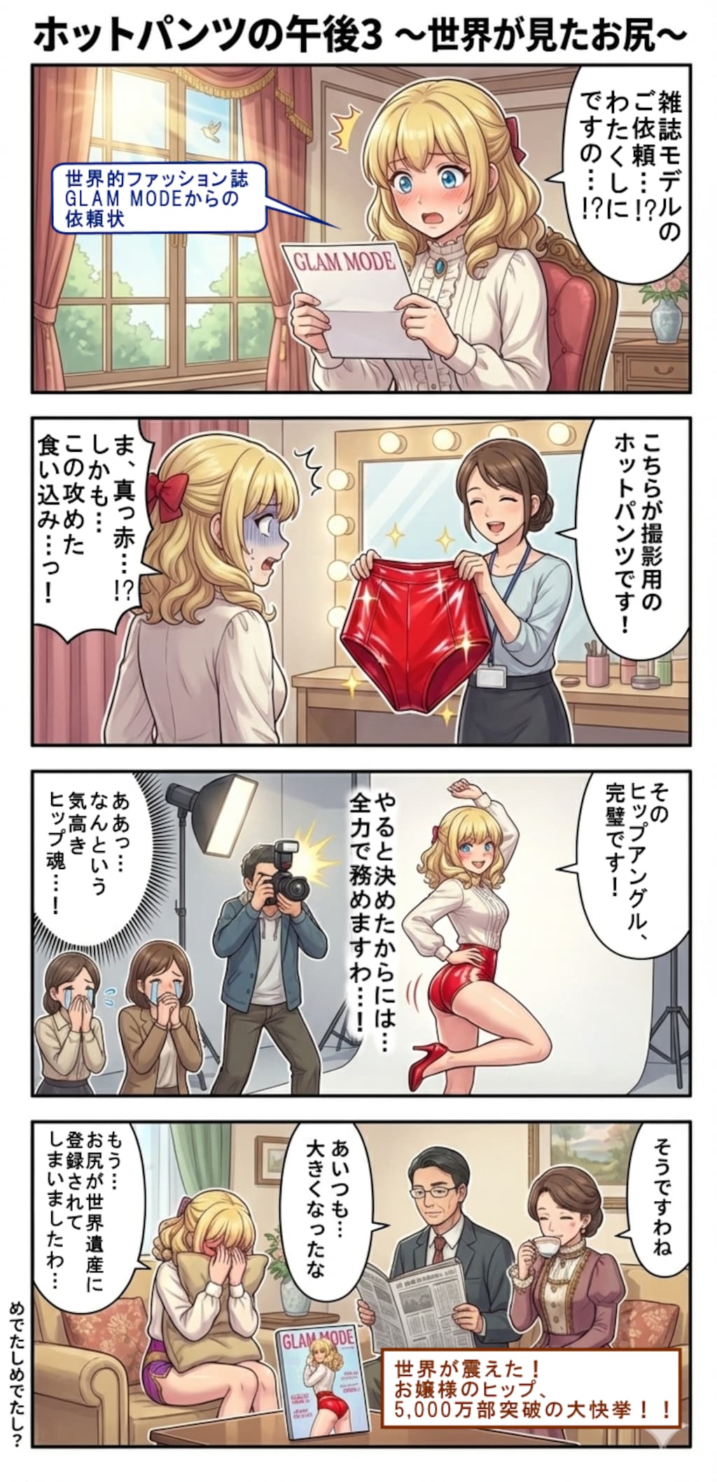ホットパンツの午後３ 〜世界が見たお尻〜（四コマ漫画【たた８】１２の３）