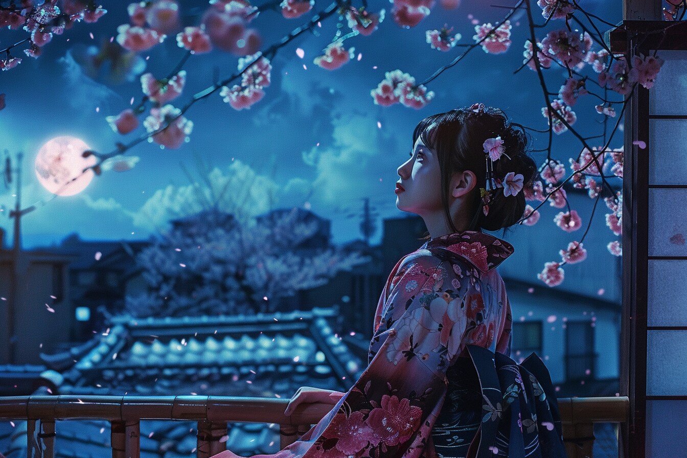 夜桜とお月さま