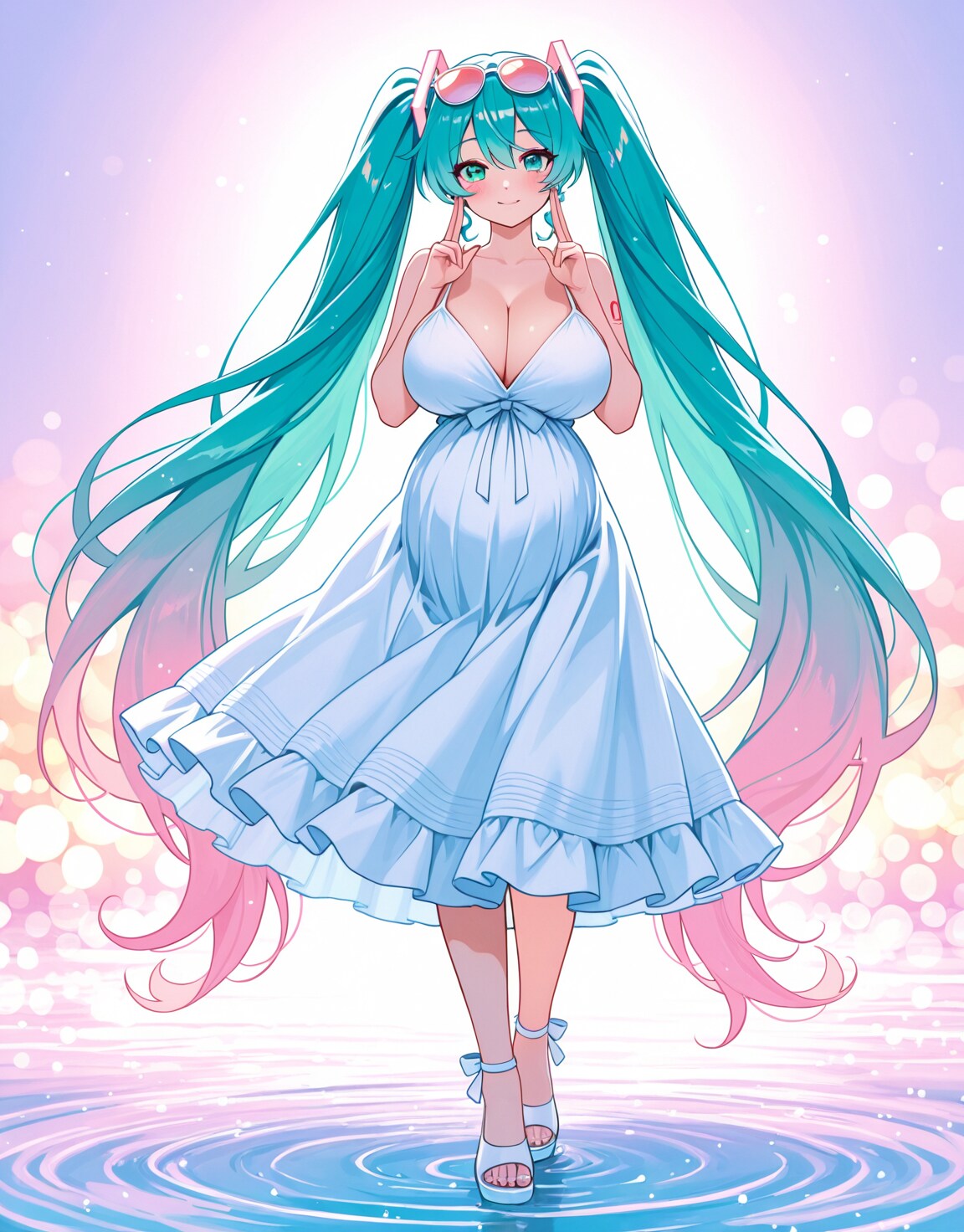 純白夏ワンピ臨月妊婦ミクたゃ(　˙ ؂ ˙　)