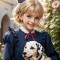 黒髪ツインテールの美少女とダルメシアン「おはようだワン！」 2枚目