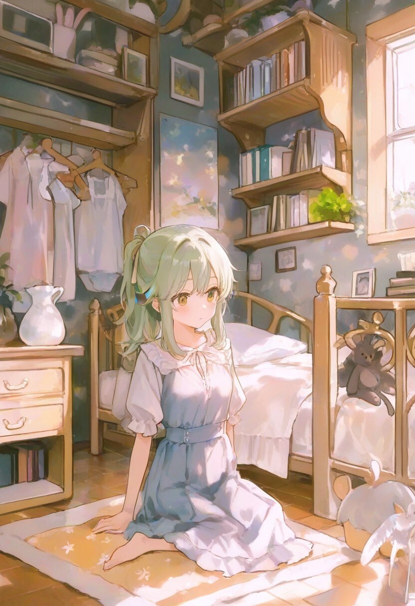 少女の部屋(水彩タッチ)(223) | の人気AIイラスト・グラビア