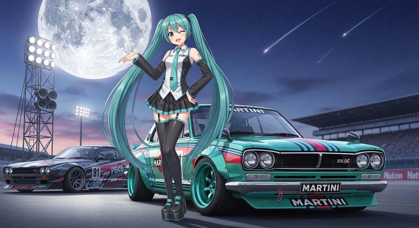 初音ミクとスカイライン2000GT-Rレーシングカー | の人気AIイラスト・グラビア