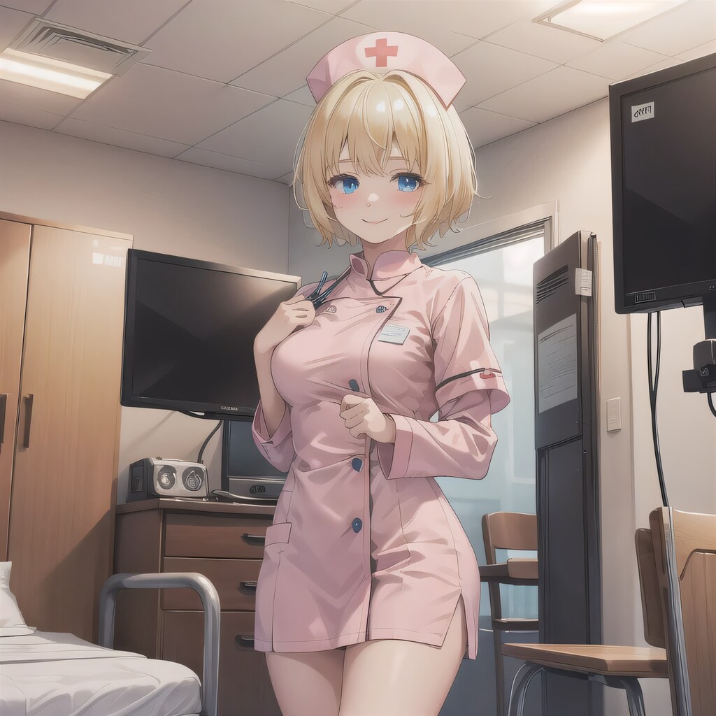 金髪ボブで看護服の少女