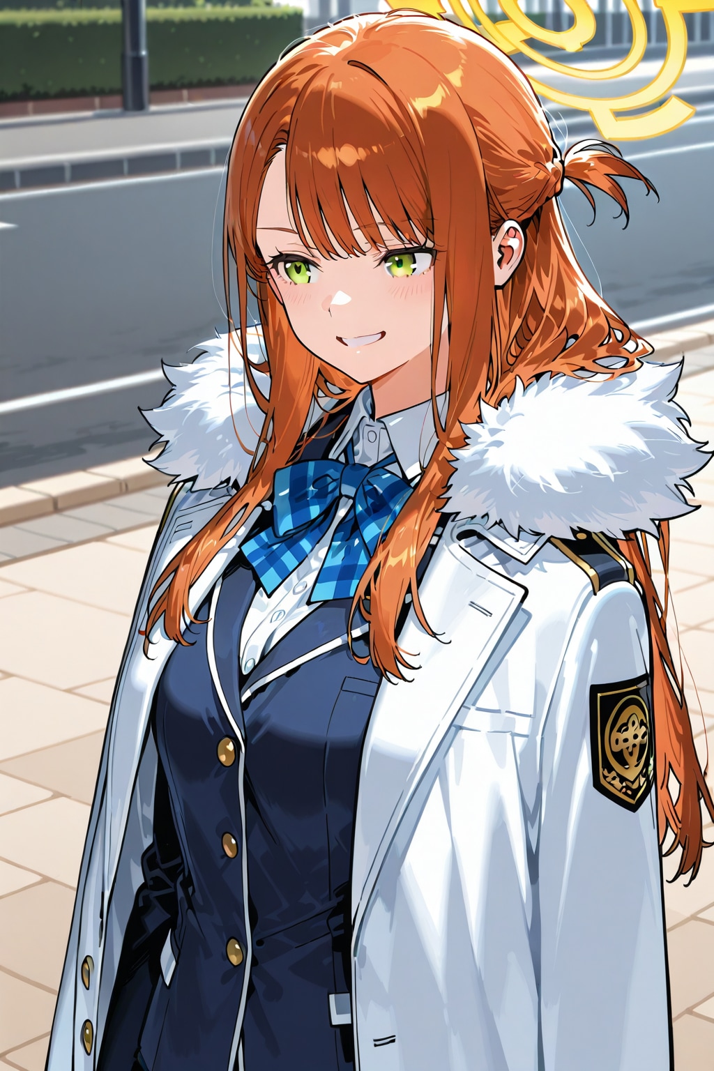 白コートを肩にかける