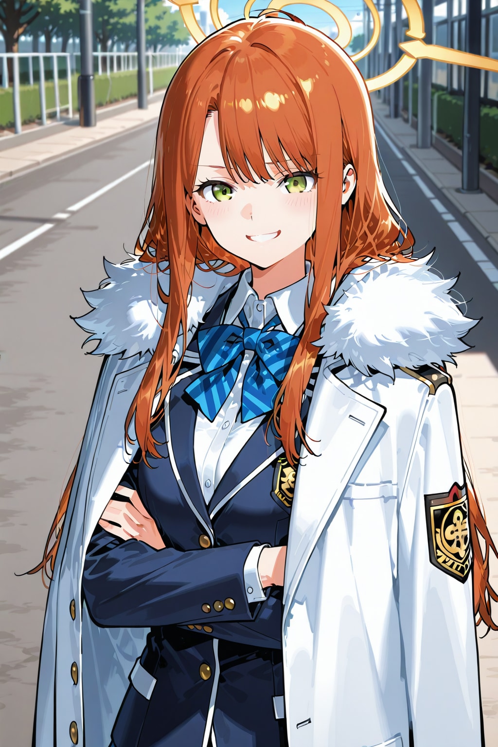 白コートを肩にかける