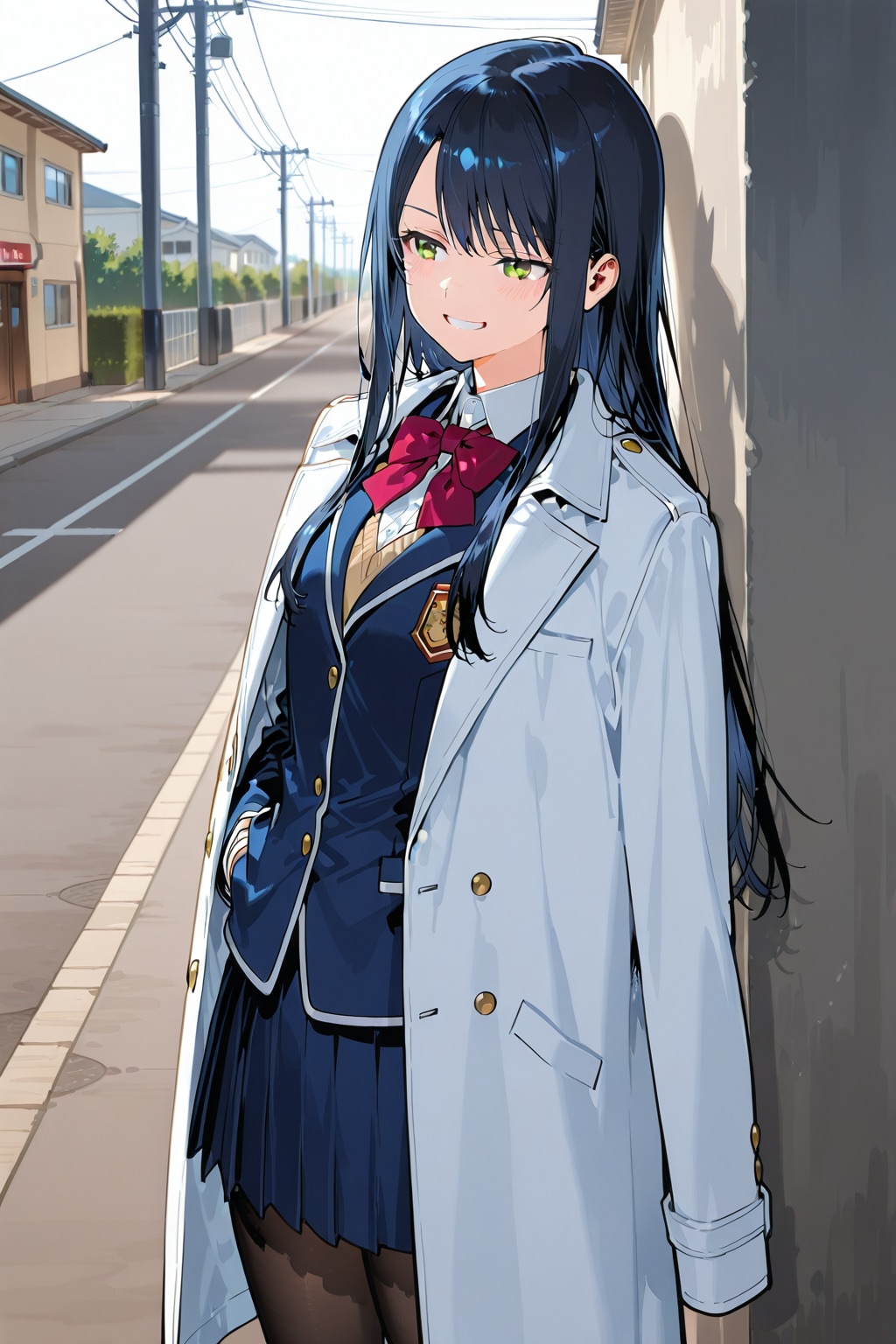 白コートを肩にかける