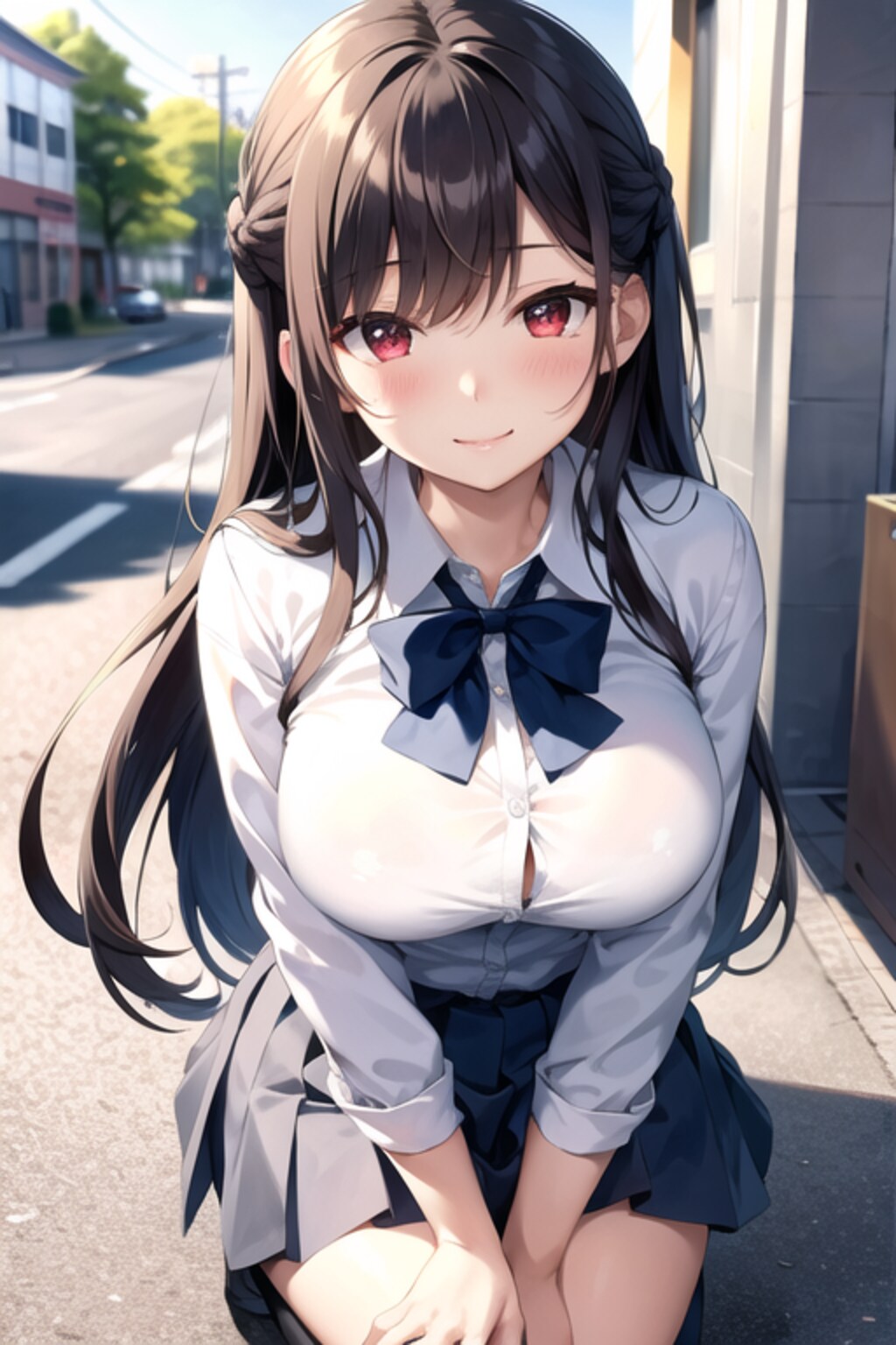 道端で困ってる男の子に声をかけてるお姉さん