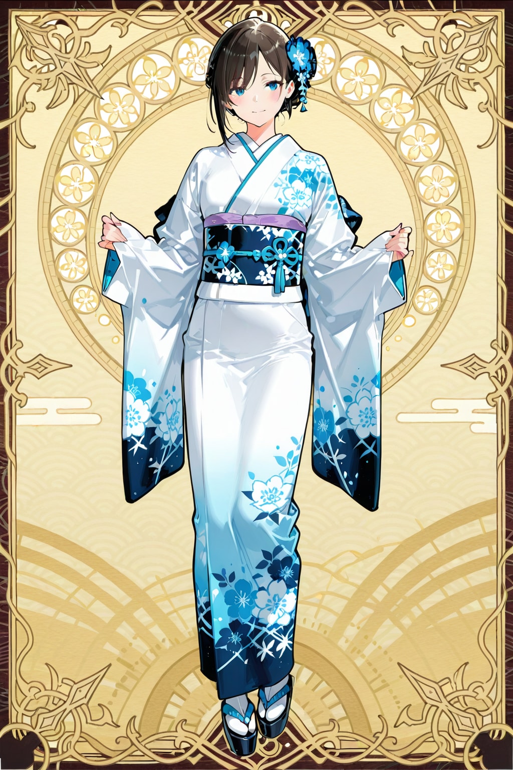 和装(振り袖)の美女の全身写真