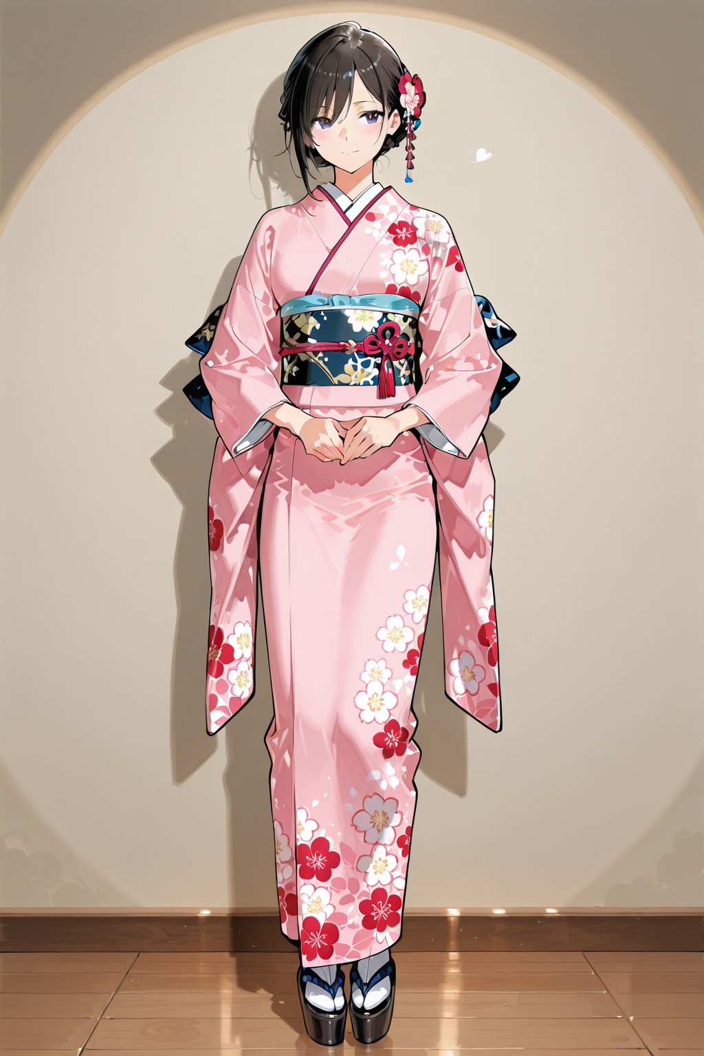 和装(振り袖)の美女の全身写真