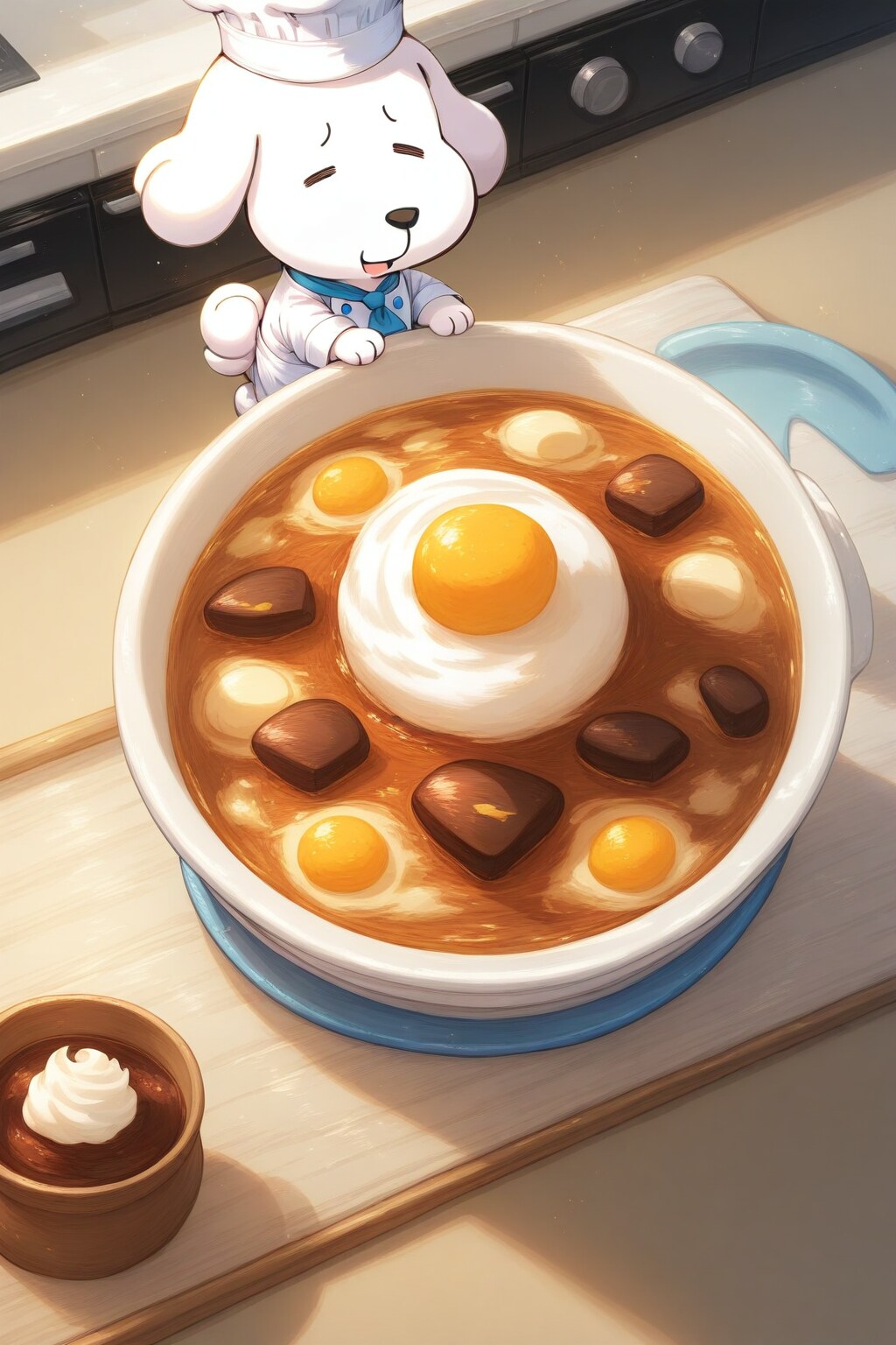 【レストラン】クリームシチューを作ったはずが別の物になり困惑するイヌーピーさん＋おまけ1枚 | の人気AIイラスト・グラビア