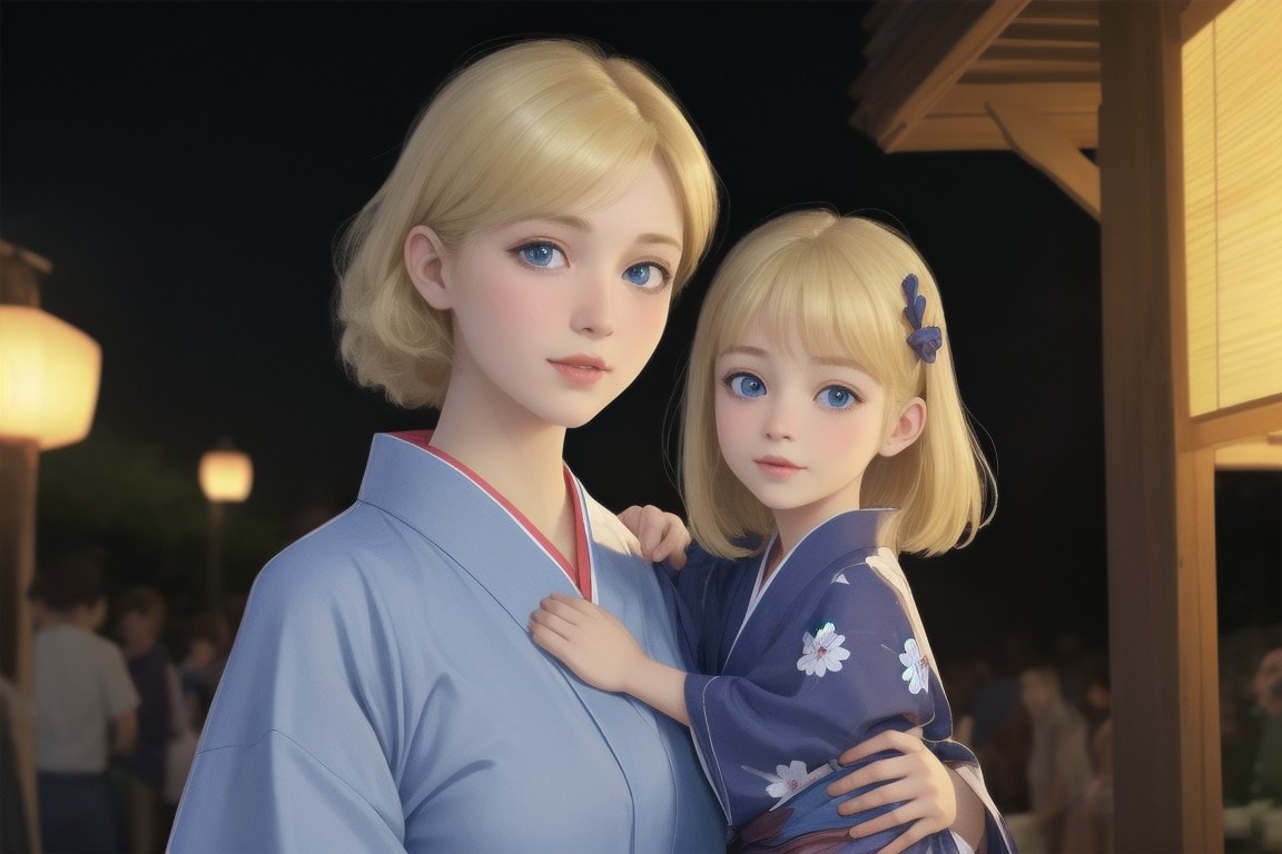 浴衣姿の金髪親子 | の人気AIイラスト・グラビア