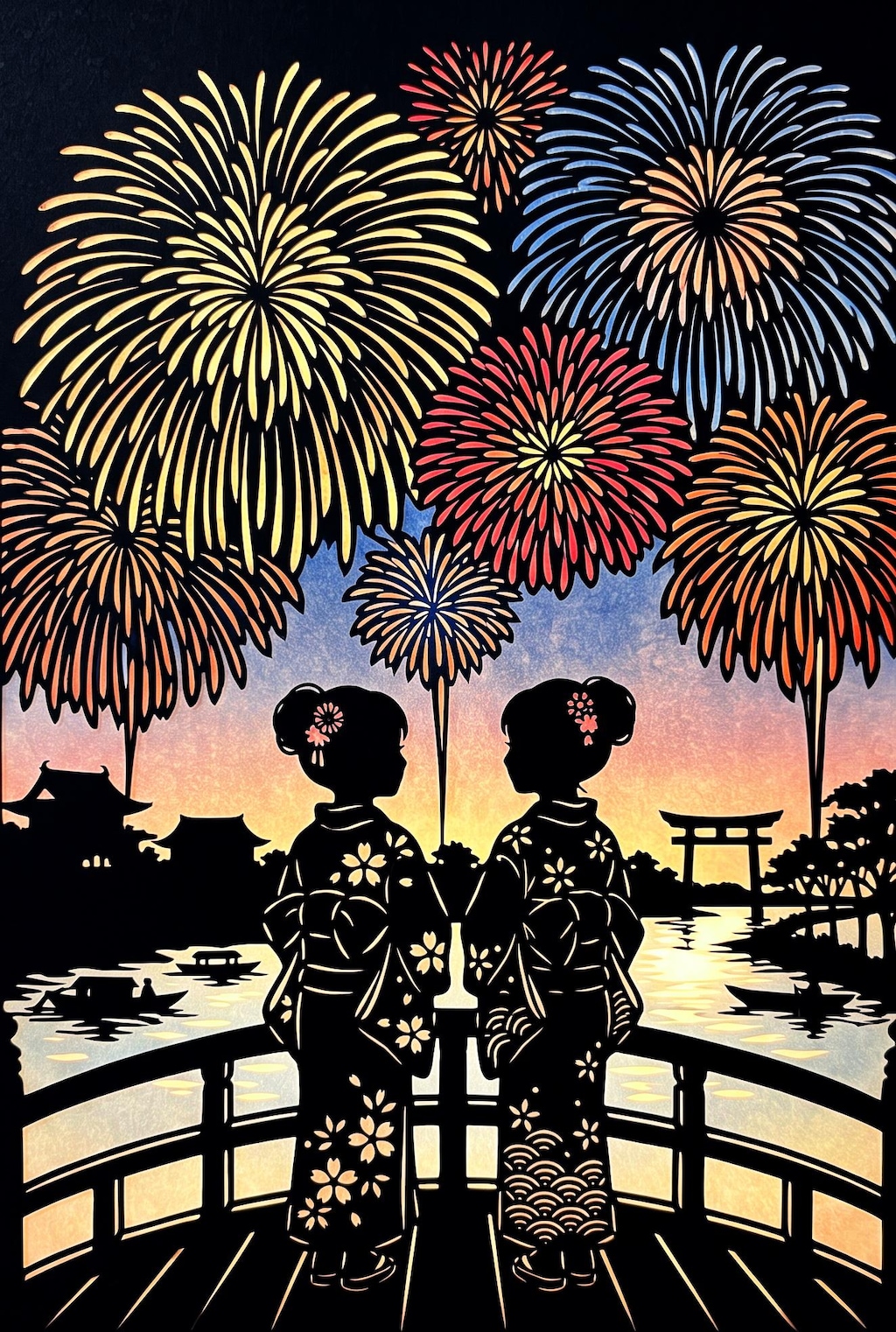 切り絵風花火
