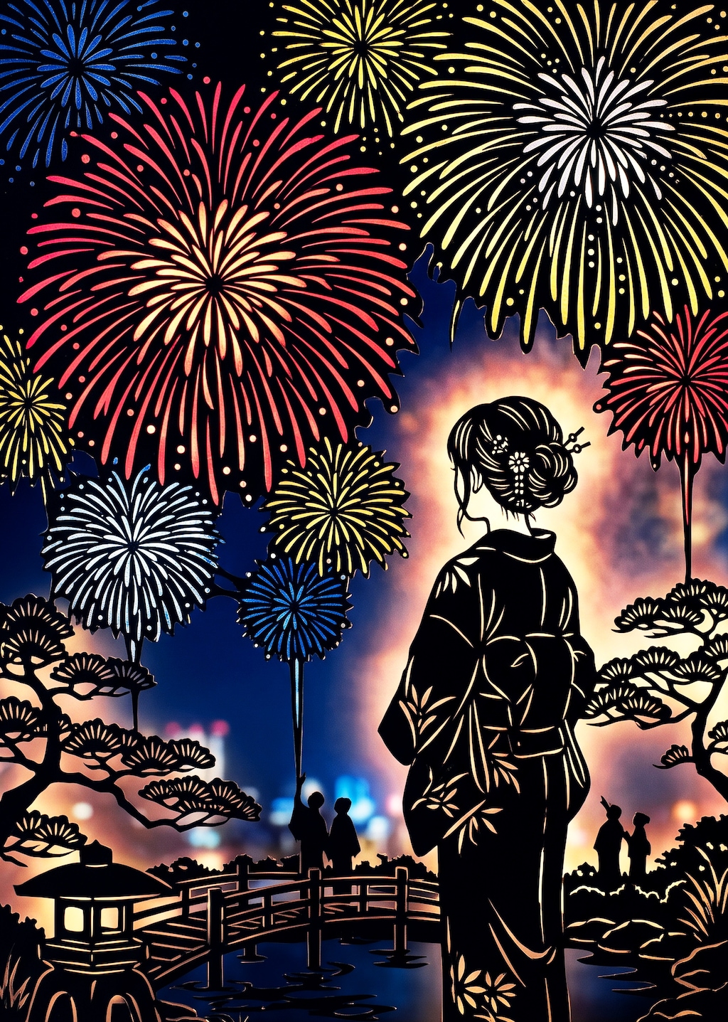 切り絵風花火