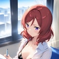 デスクワークをするオフィス衣装の真姫まー 3枚目